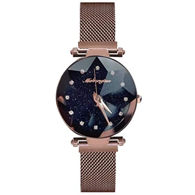Image of RORIOS Women Watches Analogue Quartz Starry Sky Dial with Stainless Steel Mesh Band Fashion Dress Wrist Watch for Ladies Girls