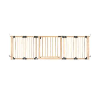 Image of Safetots Wooden Multi Panel Room Divider, up to 256cm, Natural Wood, 76cm Tall, Flexible Barrier, Divider with Door for Baby and Toddler, Easy Installation