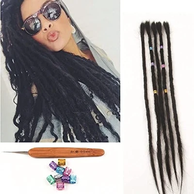 Image of Dsoar 100% Human Hair Dreadlock Extensions 20 Inch 5 Strands/Pack Handmade Crochet Dreadlocks Extension For Women/Men (Black Color)