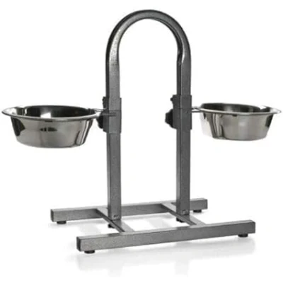 Image of Pet Cat &amp; Dog Feeding Station Stand Nonslip, Adjustable Height Double Feeder Stainless Steel Water Bowls Elevated Food Bowl Holder Set (Large (U Shape))