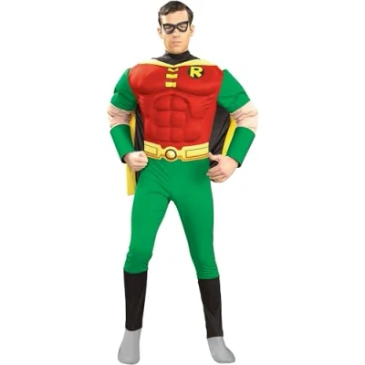 Image of Rubie&#039;s 888078L000 Deluxe Muscle Chest Robin Costume Batman Party Supplies, Green, Red, L