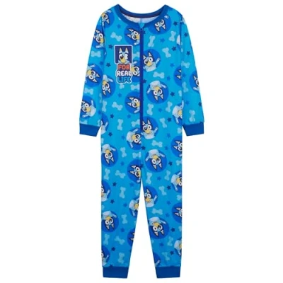 Image of Bluey Boys Jersey Onesie with Cuffed Sleeves and Ankles, Cosy Loungewear Gifts for (Blue, 5 6 Years)