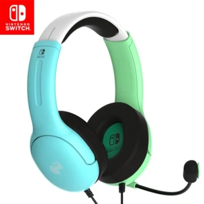 Image of PDP Gaming LVL40 Stereo Headset with Mic for Nintendo Switch PC, iPad, Mac, Laptop Compatible Noise Cancelling Microphone, Lightweight, Soft Comfort On Ear Headphones, 3.5 mm Jack Blue and green