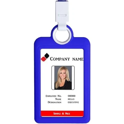 Image of Badge Holder ID Card Vertical with Lanyard Silicon Neck Strap Heavy Duty Business Offices Supplies Dark Blue