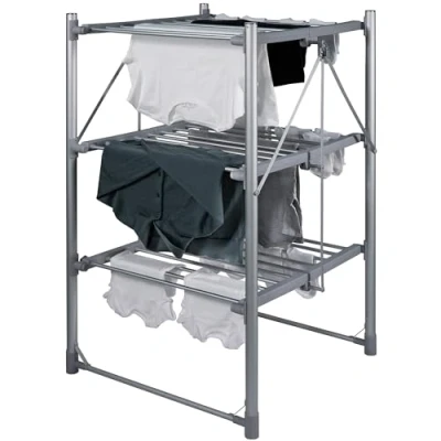 Image of Abode Heated Electric Clothes Dryer 3 Tier Adjustable Airer Foldable Wings &amp; Protective Cover, Aluminium Drying Rack, Energy Efficient, Garment for Indoor, AECRD2003