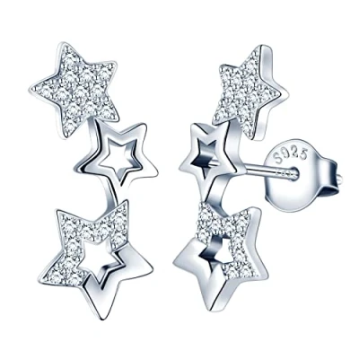 Image of MICGIGI Women&#039;s 925 Sterling Silver Stud Earrings Three Stars Cubic Zirconia