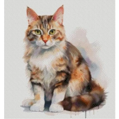 Image of cat in Color Brown,200x200 Stitch, 36x36cm, Cotton Thread, Counted Cross Stitch kit