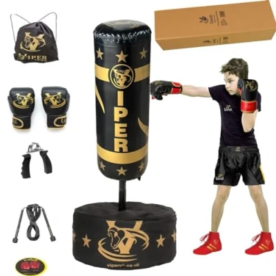 Image of Viper Kids Junior Free Standing Boxing Punch Bag set Gift MMA Children Gloves Adjustable Height Black