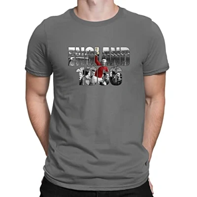 Image of Flip Mens England 1966 World Cup Bobby Moore Photo Football T Shirt Charcoal Grey (XXL)