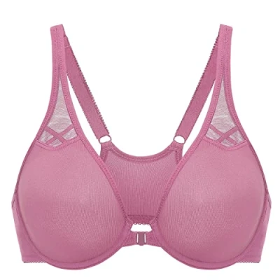 Image of Delimira Women&#039;s Front Fastening Bras Underwire Non Padded Plunge Racer Back Comfort Plus Size Bra Brown Rose 38B