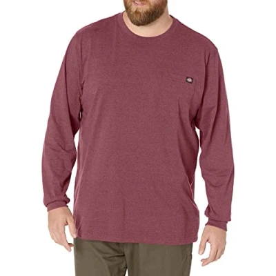 Image of Dickies Men&#039;s Long Sleeve Heavyweight Crew Neck Work Utility T Shirt, Burgundy Single Dye Heather, XL