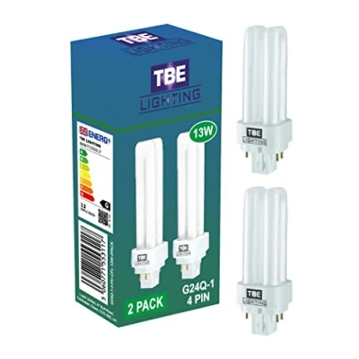 Image of TBE LIGHTING 13w G24Q 1 4 Pin CFL Lamp Pack of 2 Units Cool White 4000K, 900 Lumen/Double Turn Compact Fluorescent Light