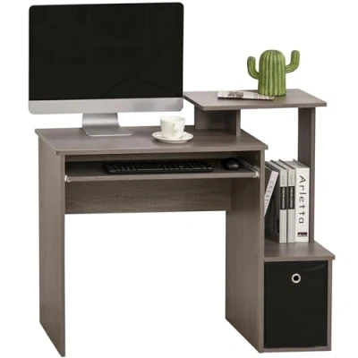 Image of HOMCOM Computer Desk with Sliding Keyboard Tray Storage Drawer Shelf Home Office Workstation Grey 100 x 40 cm