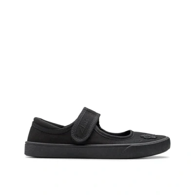Image of Clarks Girls Hopper Go Ballet School Shoes, Black Fabric, 13 UK Child Wide