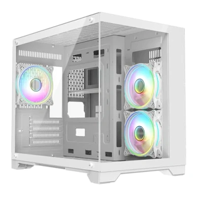 Image of CiT Concept White Dual Tempered Glass Panelling Micro ATX PC Gaming Cube with 6 Port PWM Fan Controller and 3 x Tornado Infinity 120mm ARGB Ring Fans Included