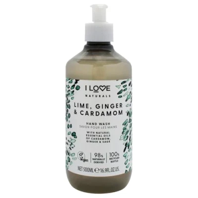Image of I Love Naturals Lime, Ginger &amp; Cardamon Hand Wash, Natural Oils Of Cardamon, Sage, Gently Removes Impurities, Refreshing Cleansing Formula, 500ml