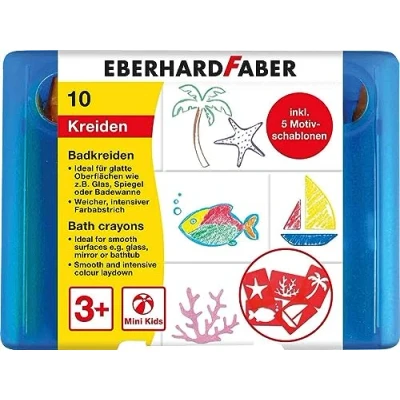 Image of Eberhard Faber 524110 Bathroom Chalk Set, 10 Bath Pens and 5 Stencils, Washable Without Residue