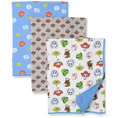 Image of Amazon Essentials Disney Marvel Star Wars Boys&#039; Swaddle Blankets, pack of 3, 3 Toy Story Play Nice, One Size