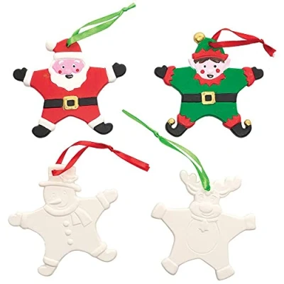 Image of Baker Ross FX375 Christmas Ceramic Star Decorations Pack of 4, Kids Craft Kit, Arts and Crafts