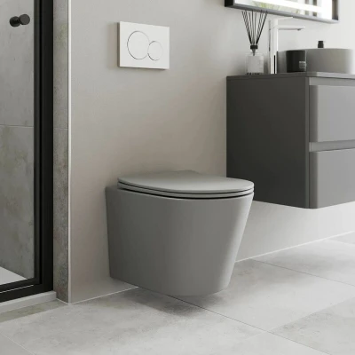 Image of Affine Wall Hung Rimless Toilet Matt Grey &amp; Soft Close Seat
