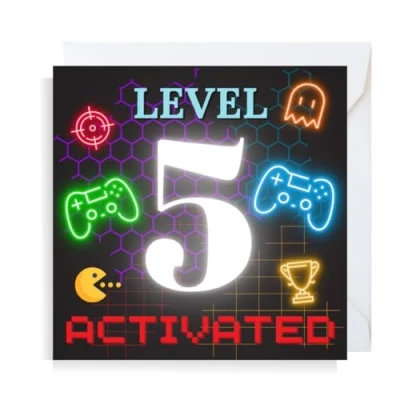 Image of Second Ave Gaming Gamer 5th Birthday Age 5 Square Children&#039;s Kids Greeting Card for Boy or Girl