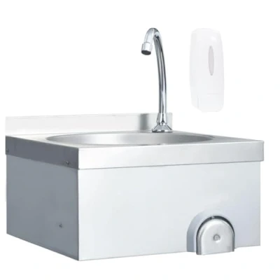Image of vidaXL Professional Hand Wash Sink with Faucet and Soap Dispenser Stainless Steel Construction, Easy Clean, Hygienic Knee Operation, Wall Mounted, Suitable for Kitchens, Workshops, Gardening She...