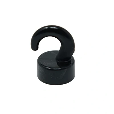 Image of FIRST4MAGNETS Black Plastic Mini Magnetic Hooks for Fridge, Office, Whiteboard, Noticeboard, Filing Cabinet 12mm Dia x 20mm Tall 1kg Pull Pack of 10