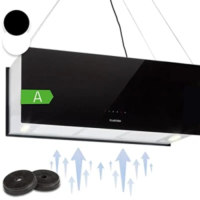 Image of Klarstein Hanging Island Cooker Hood, Extractor Fan for Kitchen Islands, 590m3/h Airflow, Timer, Adjustable with Modern Design, 3 Mode Hoods, Activated Carbon Filters