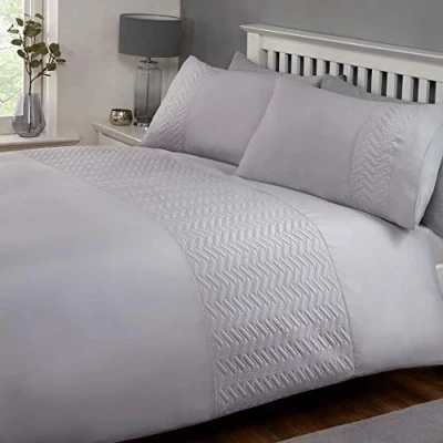 Image of Rapport Home Porto Silver Duvet Set, Herringbone Pinsonic cuff detail,matching pillowcases, Polyester, King