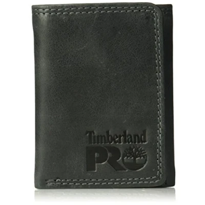 Image of Timberland PRO mens Leather Rfid Trifold With Id Window Wallet, Black/Brandy, One Size UK