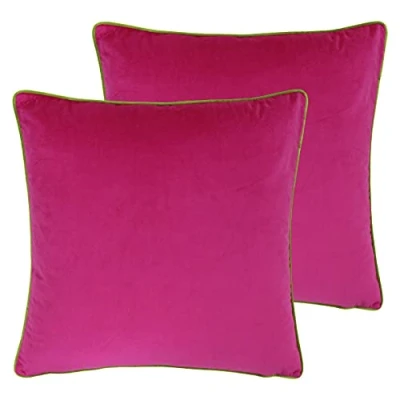 Image of Paoletti Meridian Twin Pack Polyester Filled Cushions, Hot Pink/Lime, 55 x 55cm