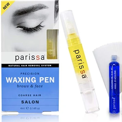 Image of Parissa Waxing Pen Hair Removal Kit for Eyebrows with After Care Azulene Oil, Women, Blue, 2 Count