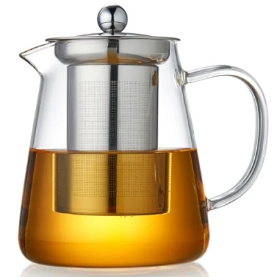 Image of MESNEY 950ml Glass Teapot with Stainless Steel Infuser Borosilicate Tea Pot for Loose Leaf Tea, Herbal and Blooming Elegant Maker Lid Home Office