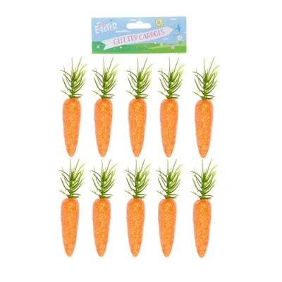 Image of PMS Set of 12 Glitter Carrots 5cm+ Easter Bunny Egg Hunt Bonnet Decoration
