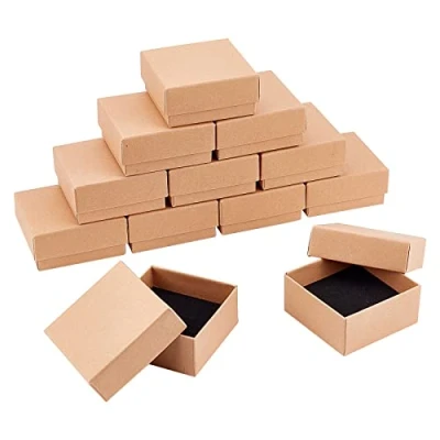 Image of NBEADS 12 Pcs Cardboard Jewellery Box, Kraft Jewelry Boxes Gift with Velvet insert for Rings, Necklace, Earrings and Bracelet, 7x7x3.5cm
