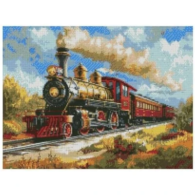 Image of Train in Autumn, 14count Cotton Counted Landscape Cross Stitch kit, 200x150 Stitch, 36x26cm kit