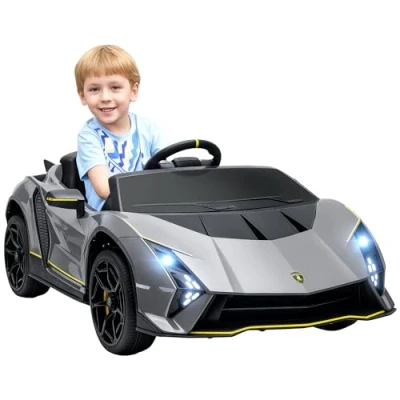 Image of AIYAPLAY 12V Lamborghini Autentica Licensed Ride on Car with Butterfly Doors, Battery Powered Kids Electric Remote Control, 4 Suspension Wheels, Soft Start, LED Lights, Music, Horn, Grey