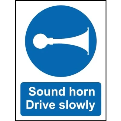 Image of Sound Horn Drive Slowly Safety Sign 1.2mm Rigid Plastic 400mm x 300mm Case (Pack of 5)