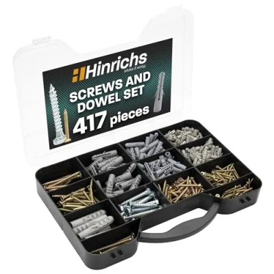 Image of Hinrichs Screws and Wall Plugs Set 417 Pieces Storage Case with of in 4 Sizes total 204 + Screw 9 for a 213 Assorted Nails Screw&#039;s