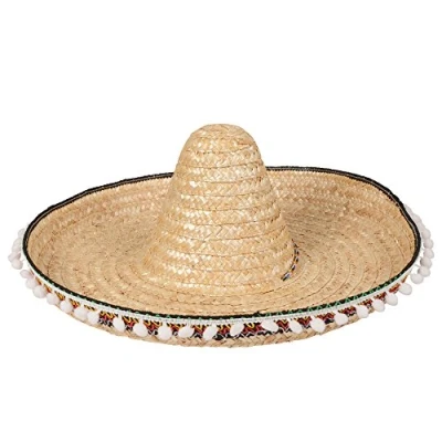 Image of Wicked Costumes Deluxe Mexican Sombrero Hat with Pom Poms