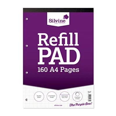 Image of Silvine A4 Refill Pad 2/10/20 mm Graph (160 Pages) Single,White