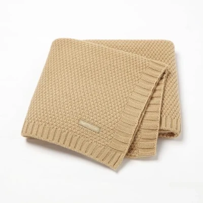 Image of Odot Baby Soft Knit Pure Blanket for Boys and Girls, Toddler Warm Swaddle Sleeping Square Throw Blankets Knitted Unisex Patterns Pram Cot Bed Textured Sleep (80x100cm,Brown)
