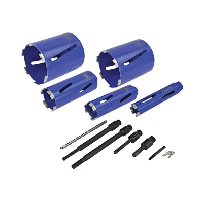 Image of Faithfull FAIDCKIT11 11 Piece Diamond Core Drill Kit in Case. Includes: 38, 52, 65, 117 &amp; 127mm Cores