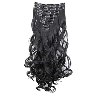 Image of CAISHA XL 18&quot; 7 Pieces Set CLIP IN EXTENSIONS Hairpiece Wavy Black CE1 1