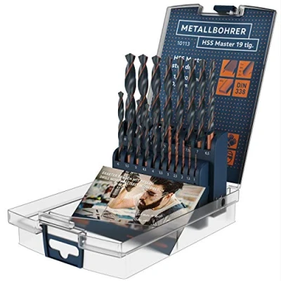 Image of Presch Metal Drill Bit Set HSS Master 19 pcs Steel for Steel, Al, Cu and Brass Self Centering High Speed Bits Ø 1 10mm