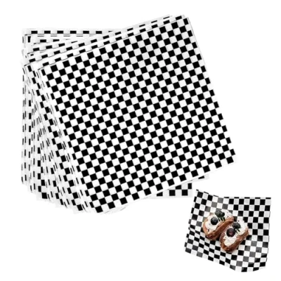 Image of 100 Sheets Black and White Checkered Greaseproof Paper, Oil Proof Wrapping Wax Tissue, Paper Wraps, Deli Liner for Food