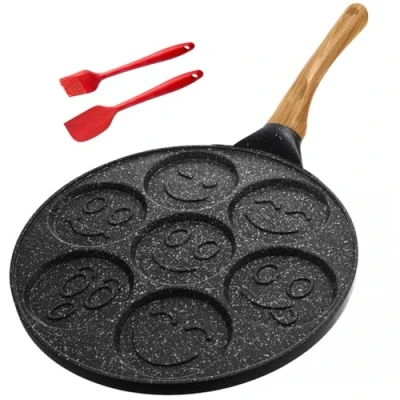 Image of KOOSREEL Smilely Face Pancake Pan, Frying Pan Non Stick 7 Holes Mini Maker Aluminium Breakfast Fried Egg Burger for Induction Hob Stove Gas