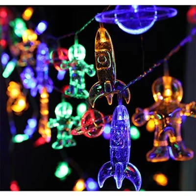 Image of Astronaut String Light Children&#039;s Room Spaceship Rocket Pendant Led Fairy Lights Battery Operated Space Kids Decor for Theme Party Supplies (Multicolour 3m 20led)
