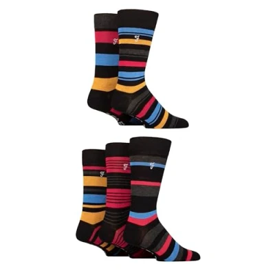 Image of Mens 5 Pair Farah Plain, Striped and Patterned Everyday Bamboo Socks Black / Crimson Charcoal 6 11