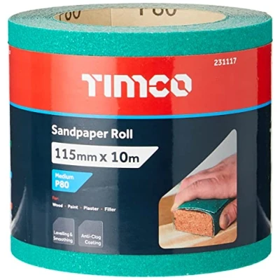 Image of TIMCO 80 Grit Sandpaper Roll Green 115mm x 10m